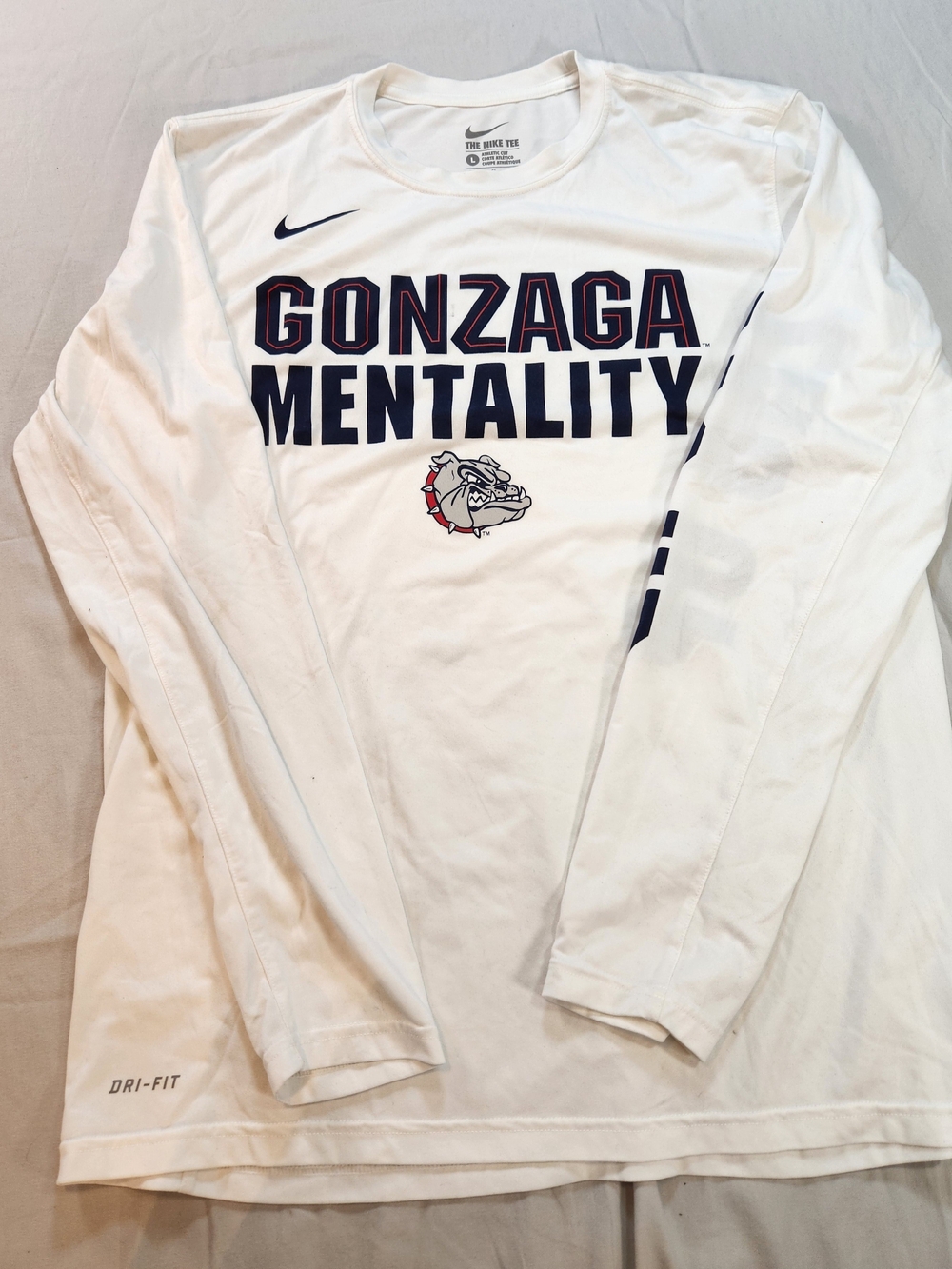 Nike Gonzaga Bulldogs Dri-FIT Long Sleeve Shirt White Men's Size L